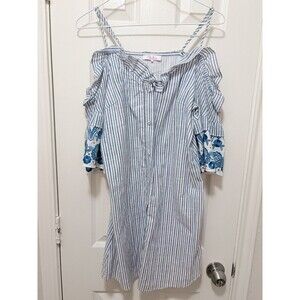Parker Womens Keegan Shirt Dress, Blue, X-Small Striped Off The Shoulder Straps